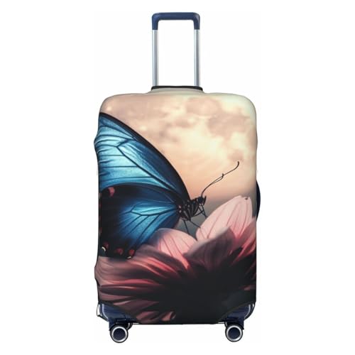 Blue Butterfly On Flower Elastic Travel Luggage Covers Dustproof Scratch-Resistant Suitcase Protector Fit 22-24 Inch