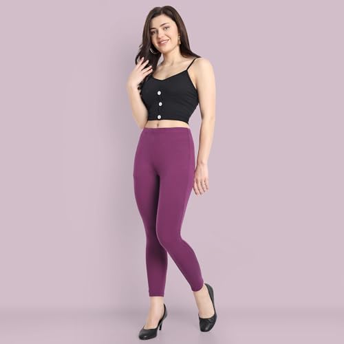 Image of ONE SKY Women Ankle Length Leggings | Premium Cotton Modal Spandex Blend | High Waist Stretchable & Bio-Washed Fabric | Colour-Lock | Ethnic Leggings for Women