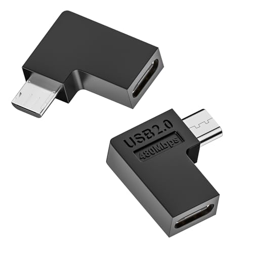 QIANRENON Kąt 90° USB C na Micro USB do ładowania danych adapter USB C na wtyk micro USB złącze lewy kąt 10 W (5 V2A) 480 Mbps, do telefonu aparatu cyfrowego MP3 MP4, 2 szt. (lewe zagięcie)