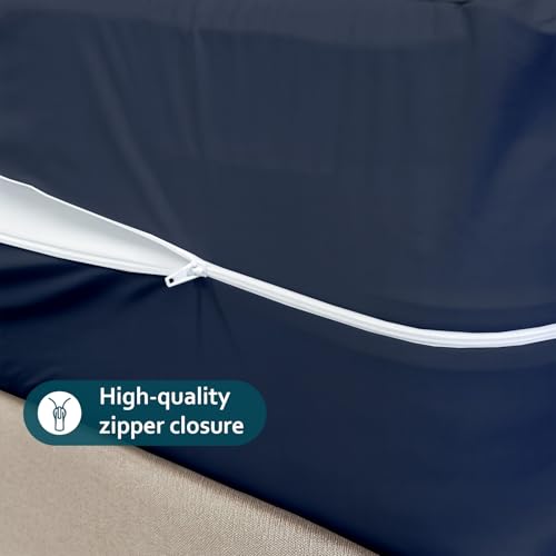Image of Zipper Closure Style Mattress Protector King Size 100% Waterproof Six-Sided Mattress Encasement for Bed 72x72 Inch Fit On 6 Inch 6X6 Feet Navy Blue