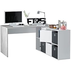 Habitdesign Escritorio Multiposición Reversible, Mesa Estudio, Mesa PC, Modelo Adapta XL, Acabado en Blanco Artik y Gris Cemento, 74 x 136 x 139 cm