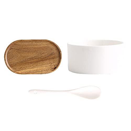Oval Serving Tray Set with Handles, Wooden Circle Tray with Spoon& Bowl for Coffee Table, Food, Ottoman, Restaurant Home Party Supplies (size:L Porcelain)