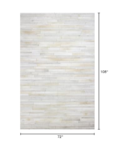 Image of Premium Cowhide Leather Striped Rug, Hand Made Area Rug, Artisan-Crafted Non Slip Floor Accent for Dining Room, Living Room Rug, Color: Beige /White, Size: 6X9 ft