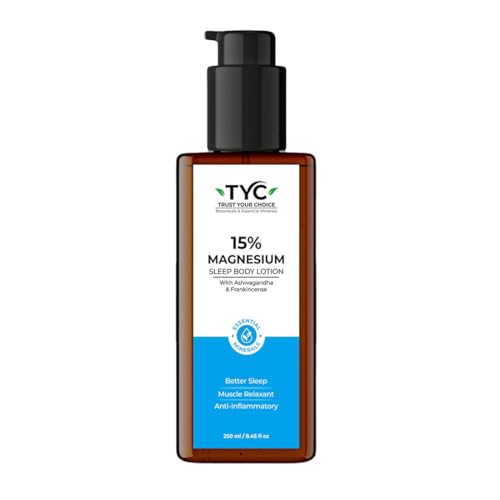 Image of TYC Trust Your Choice Magnesium Sleep Body Lotion, 15% Magnesium Chloride with Ashwagandha and Frankincense Oil, Magnesium Lotion For Sleep For, Magnesium Lotion For Muscle Recovery, Relaxation, No Added Fragrance - 250ml( Pack of 1)