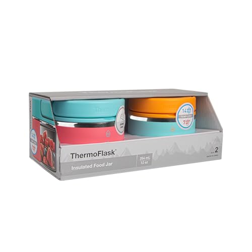 Image of Thermoflask 12 oz Double Wall Insulated Food Jar, 2-Pack, Mint + Sherbet /Tangerine + Mint