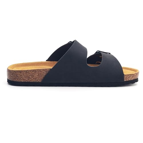Image of E E EMPTY Sandals Women Adjustable Double-Buckle Smooth Sandals, Comfortable Cork Sandals Suitable for Both Men and Women, with Bow Support , Black , Size 8.5