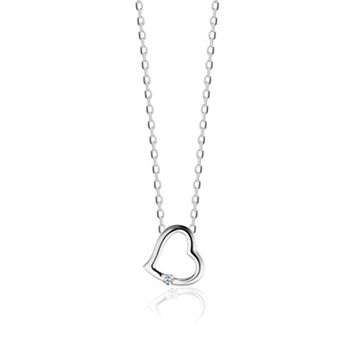 Orovi Collar de Mujer de Oro Blanco Corazón con Diamante, 9 quilates 375 Oro, Cadena con Colgante Corazón Pulido con Brillo - Colgante y Cadena Hipoalergénicos. Cadena 45 cm de largo.