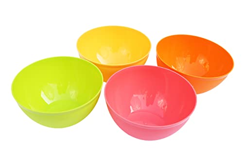 GALOOF 4 Pc 2000 ml Plastic Serving and Mixing Bowl, BPA Free Microwave and Freezer Safe Bowl for Making Salad, Noodles, Batter, Sausage (Big Size, Multicolor)