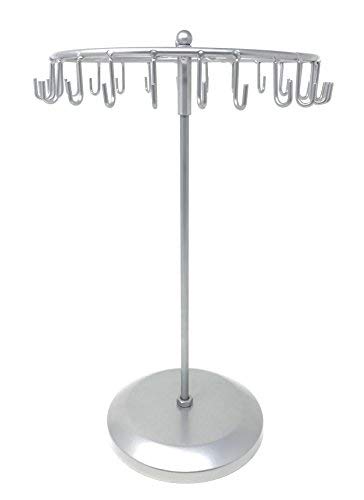 Antique Silver Color 24 Hooks Rotating Necklace Holder Jewelry Organizer Display Stand w/Gift Box