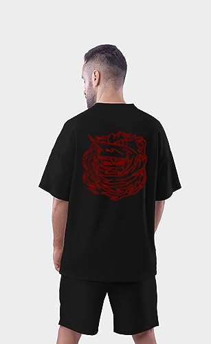 Image of Be Crazy Oversized Loose Baggy Fit Drop Shoulder Half Sleeves Pure Cotton Anime Graphic Printed T-Shirt for Men