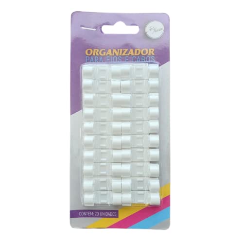 Kit Clip Organizador De Cabos E Fios 20 Peças Autoadesivo Branco