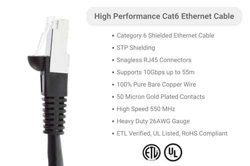 Cable Ethernet Cat6 Blindado 15 ft Negro RJ45 miniatura 2