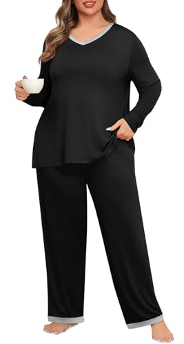 POSESHE Women’s Plus Size Pajama Sets Soft Pjs Long Pants Summer Lounge Sleepwear Pajama Sets