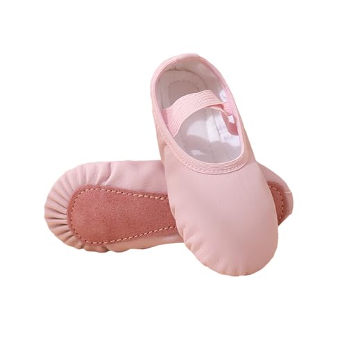 Libaobaoyo Girls Ballet Dance Shoes PU Leather Slippers Ballerina Boys No-Tie Soft Practice Shoes Pink