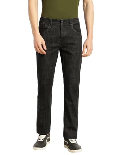 Image of Thomas Scott Men Slim Fit Mid Rise Stretchable Light Fade Jeans | Dark Blue Medium Wash Five Pocket Denim for Casual and Smart Casual Wear