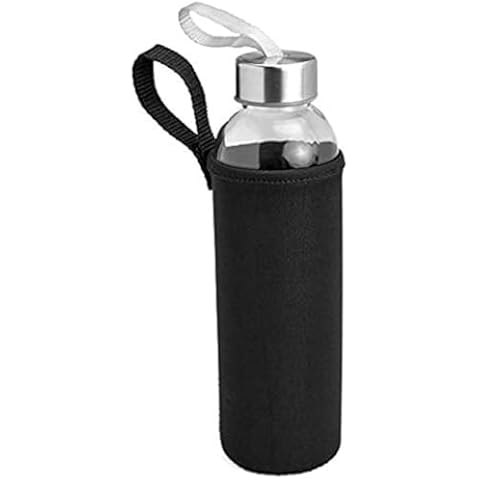 Kitchen Lux 16 oz. Glass Water Bottle, 1 Bottle - Reusable Water Bottles with Airtight, Stainless Steel Lids + BONUS Carrying Strap & Nylon Water Bottle Protective Sleeves for Cold Drinks & Shakes Cover