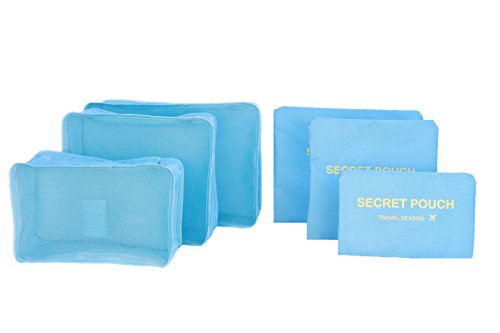 Image of 6 Sets Travel Organizers Packing Cubes Luggage Organizers Compression Pouches (Light Blue)