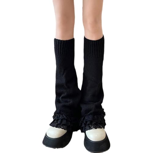 Sexybody Womens Lace Leg Warmers Y2K Kawaii Lolita Leg Warmer Knit White Black Pink Flared Cute Leg Socks for Grils