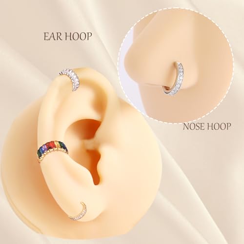 AROWRO Conch Piercing Jewelry Conch Hoop Cartilage Earrings for Women Helix Piercing Jewelry 24k Gold Plated Cartilage Huggie Earrings for Women Lobe Gold Silver 16g 10mm 8mm With Cubic Zircon4
