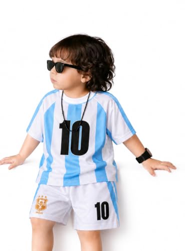 Kids Argentina Style Football Jersey Set, No. 10, Blue and White ...