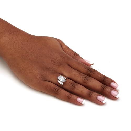 PalmBeach Sterling Silver Marquise Shaped Cubic Zirconia Wide Band Solitaire Engagement Ring Sizes 5-124