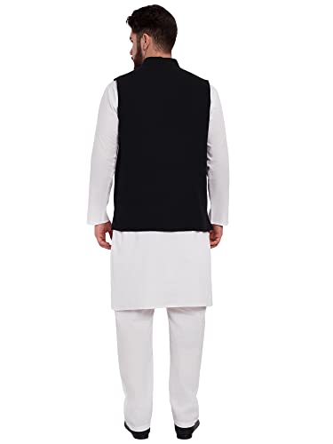 SKAVIJ Mens Classic Nehru Jacket Plain Handmade Cotton Solid Design Hip length Kurta Pajama With Waistcoat2