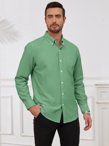 GIANZEN Dark Green Dress Shirt Button Down Men Men's Shirts for Long Sleeve Oxford Clothing Mens Casual Up Cotton Dark Green Size XXXXL — view 2