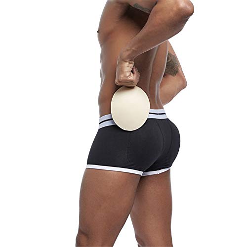 Jockmail Men Underwear Boxer Sexy Bulge Front + Back Buttocks Double Removable Push Up Cup (Xxl, Black) #TOP4