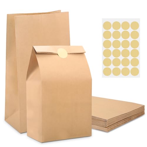 MIEWAA 24 Braun Papiertüten Klein mit Aufklebern 15x9x28cm Geschenktüten Kindergeburtstag Tüten Kinder für Mitgebsel, Süßigkeiten, Geburtstag, Weihnachten, Hochzeit, Ostern, DIY Adventskalender