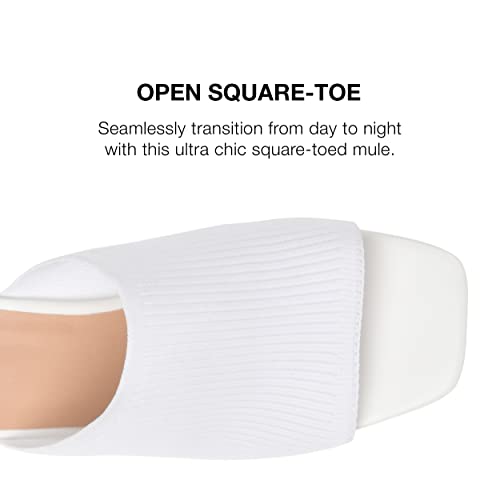 Journee Square Open Toe Chunky Block Heel Knit Slip-On Pump for Women - Lorenna Heeled Fashion Mule White, 9 Wide3