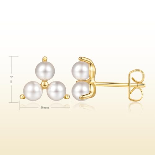 Pearl Earrings for Women 14K Gold Earrings for Women Gold Studs Earring for Womens Pearls Stud Triangular Shape and Soft Luster Pearl Stud Earring for Womens 9mm2