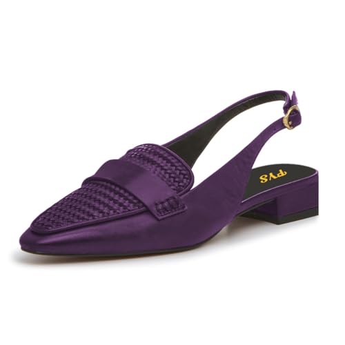 FYS Women's Pointed Toe Penny Loafers Chunky Block Low Heel Slingback Pumps Slip on Braid Work Office Shoes Size 4-16 US