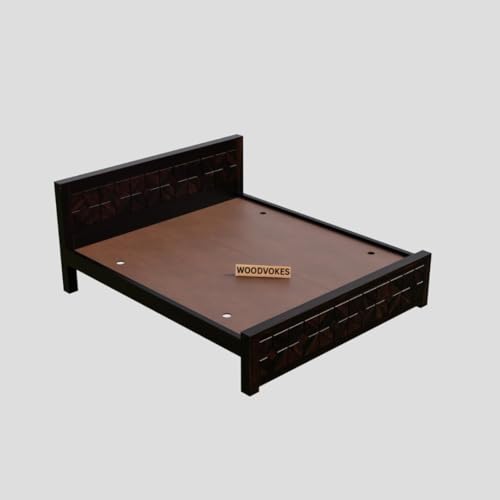 Image of Sheesham Wood Queen Size Bed Without Storage Solid Wooden Cot Double Bed for Bedroom Living Room Home Palang (Walnut)