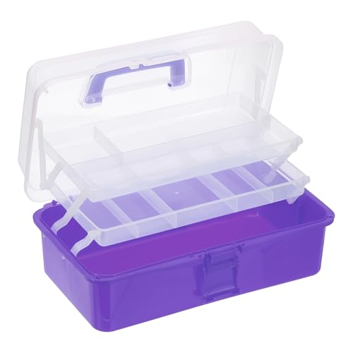 Image of YOKIVE Art Supply Storage Organizer, Art Tool Storage Box 3-Tray Craft Box Art Supplies Organizer with Handle Buckle for Brushes Paints Stamps, Trans Purple
