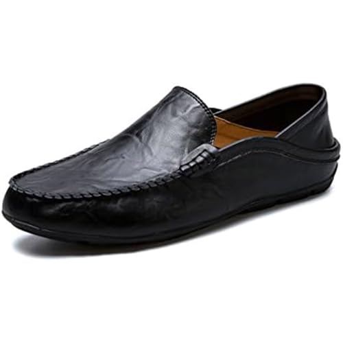 Men's Genuine Leather Slip-On Loafers - Breathable Driving Shoes & Casual Slides