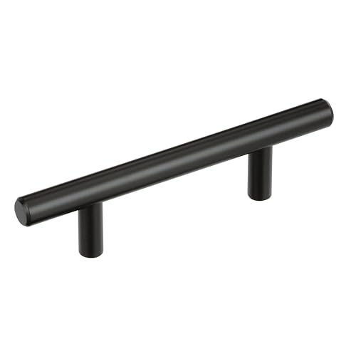Image of Amerock 3 inch Bar Pulls Matte Black Drawer Pull | 3 inch (76mm) Center-to-Center Mounting Distance and 5-3 /8 inches Overall Length, Durable Carbon Steel Cabinet Hardware