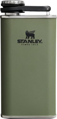 Stanley Classic Easy Fill Wide Mouth Flask 8 oz | Leakproof Hip Flask | Hinge Connected Never Lose Cap | Insulated Stainless Steel Liquor Container | BPA-Free | Dried Pine