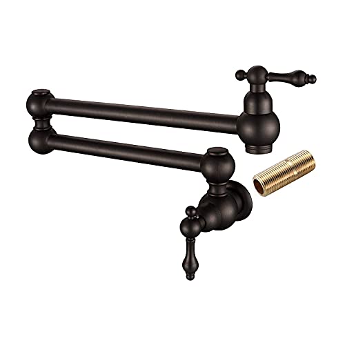 Faucet Wall Mount Oil Rubbed Bronze,With Double Joint Swing Arm Kitchen Faucet Single Hole Two Handles Brass Single Hole Commercial Sink Faucet Kitchen Sink Faucet Oil Rubbed Bronze Pot Filler Faucet #TOP13