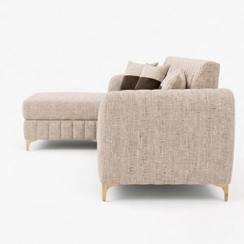 Image of CASASTYLE Signature Velour 4-Seater L-Shape Sofa Set with Movable Ottoman | Flexible LHS /RHS Layout | Boucle Weave Fabric | 40D Foam + Zigzag Spring | 3-Yr Warranty (Sandstone Beige)