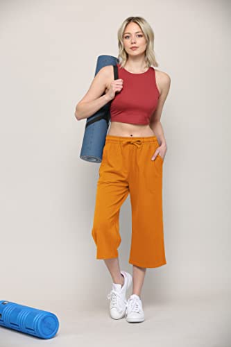 Image of Lock and Love Womens Capri Pants Loose Yoga Pants Wide Leg Drawstring Comfy Lounge Pajama Capris Sweatpants with Pockets