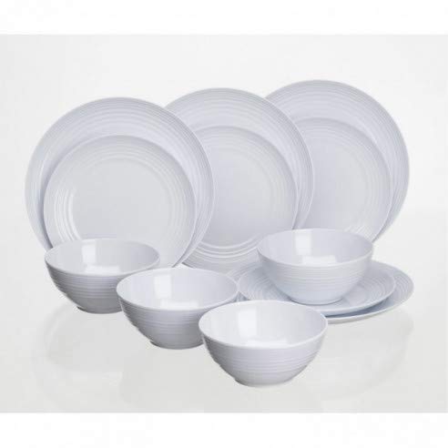 Flamefield Melamine Crockery Set Non-Slip Grey 12-Piece for 4 People Dining Tableware Camping Picnic