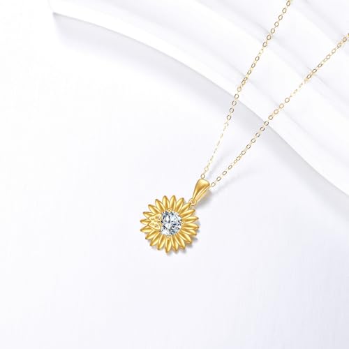 DOVRAN 14K Real Gold Sunflower Necklace for Women Solid Yellow Gold Butterfly Pendant Flower Jewelry Gifts for Mom Wife2