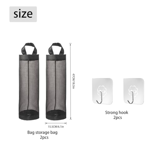 TAFACE 2 Stück Plastiktütenhalter, hängender Müllsackhalter, atmungsaktives Netzregal, Faltbare Netz-Hängeaufbewahrungsbeutel mit Haken, geeignet für Küche, Badezimmer, Schlafzimmer usw. (Schwarz)
