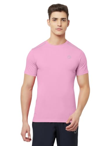 Image of TRUEREVO Mens Solid Half Sleeve Round Neck Sports T Shirt Polyester Fabric with Reflective Details for Gym Training Workout Running