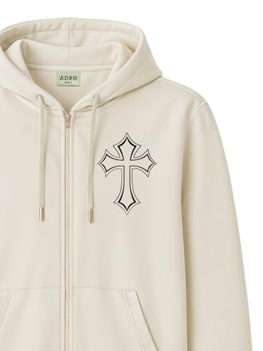 Image of ADRO Men's Regular Fit Zip-Up Hoodie for man | 320 GSM Cotton Poly Fleece Zipper Sweatshirt with Soft Fabric & Printed Hoodies