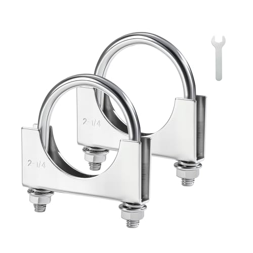 EVIL ENERGY 2.25 Heavy Duty U Bolt Exhaust Clamp 2 1/4 Inch Stainless Steel U Muffler Clamps Saddle Style 2PCS