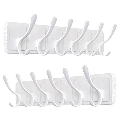 SKOLOO Perchero de pared de estilo escandi - Gancho de madera tallada de bloque de abrigo, paquete de 2, colgador de pared con 6 ganchos para colgar abrigos, sombreros, ropa, bufandas, blanco Cover