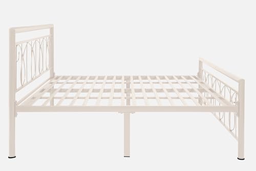 Image of Kovu Metal Queen Size Bed Without Storage | Wrought Iron Double Bed with Headboard & Footboard | Sturdy Powder Coated Platform Bed Queen Size Cot for BedroomLivingRoom Ivory (75x60)