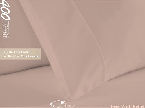 Image of 400TC 100% Egyptian Cotton Queen Fitted Bedsheet (60 x 78 inch) | All-Round Elastic | Fits Upto 12 inch Mattress | Soft & Durable | with 2 Pillow Covers | Cameo Rose Solid Bedsheet Set