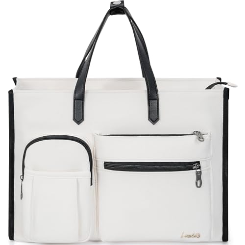 LASUK Bolsa feminina para laptop de 39.6 cm, bolsa de enfermeira, bolsa de professor, bolsa profissional para laptop, bolsa grande, Branco, Relaxe confortável